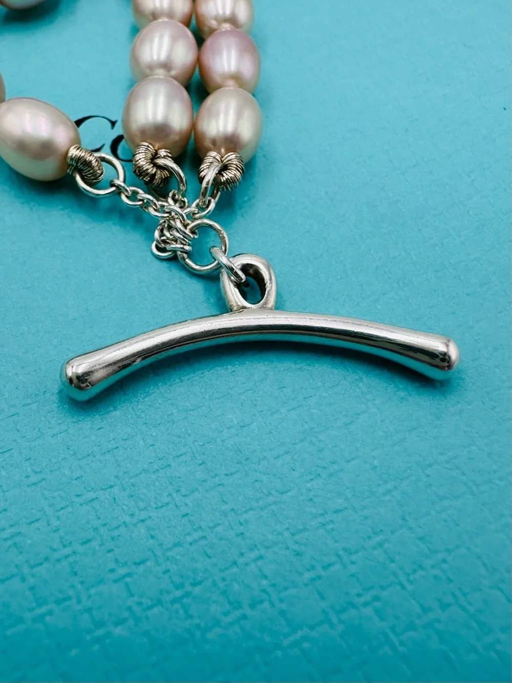 Tiffany & Co. Open Heart Pearl Toggle Bracelet in Sterling Silver with Packaging